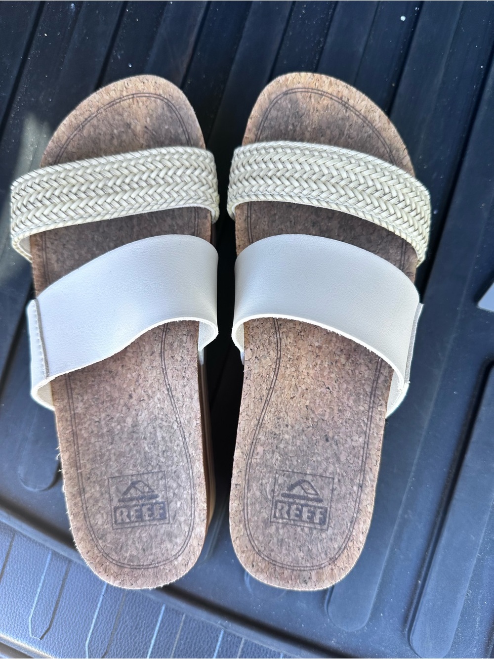 Reef Women's Cork Slide Sandals in Cream with Braided Detail